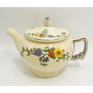 Vintage Leigh Potters Umbertone Teapot LEP4 Floral Sprays On Cream 5 Cups FLAW